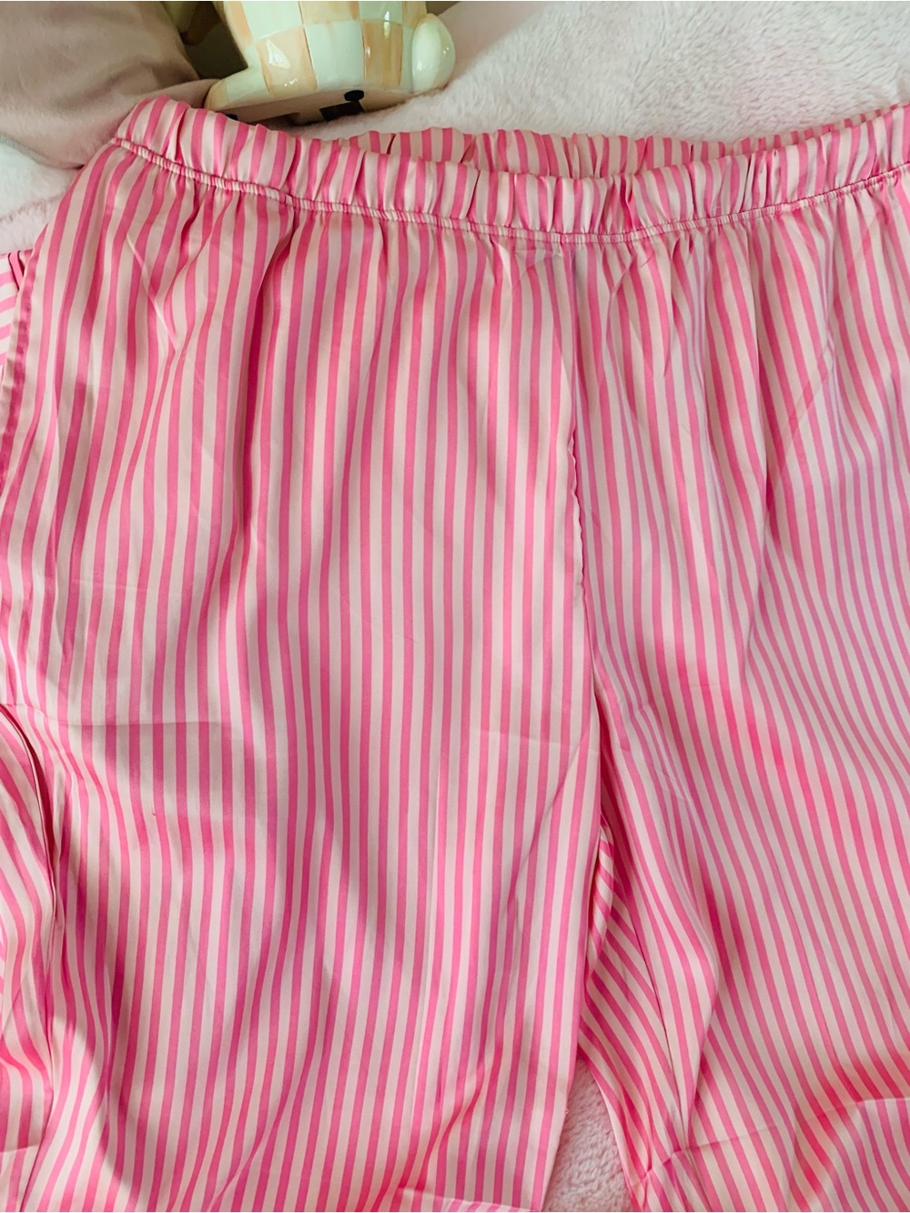 Bebe Silky Satin Pajama Set Candy Stripe Pink Button Down Size XL NWOT - Picture 3 of 14